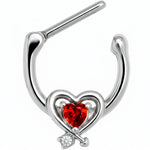 16G 5/16 Red CZ Gem Wrapped in Heart Cartilage Clicker