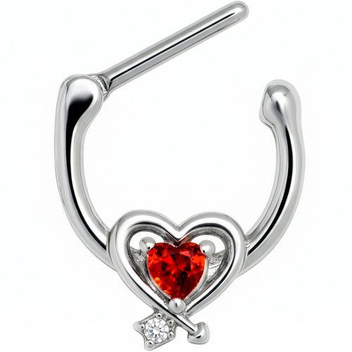 16G 5/16 Red CZ Gem Wrapped in Heart Cartilage Clicker