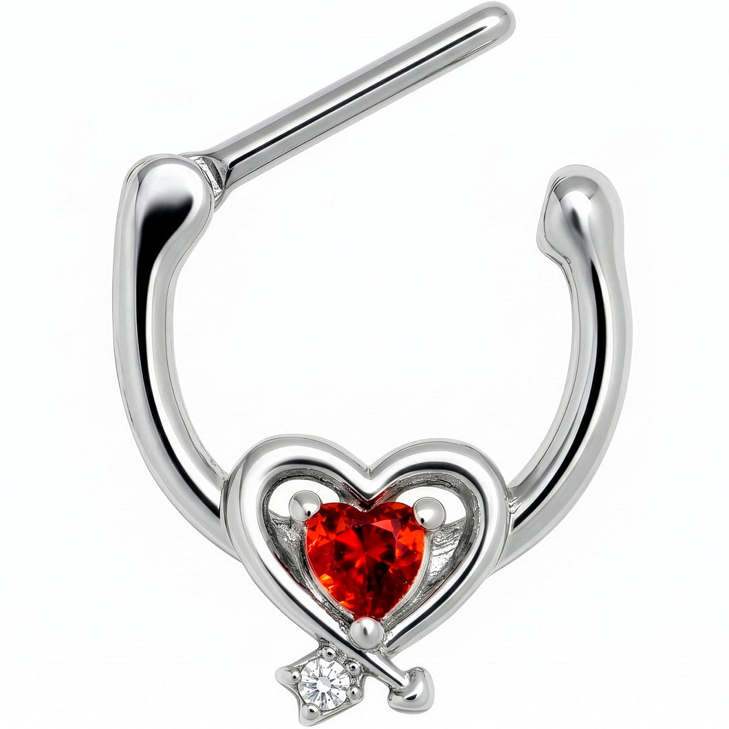 16G 5/16 Red CZ Gem Wrapped in Heart Cartilage Clicker