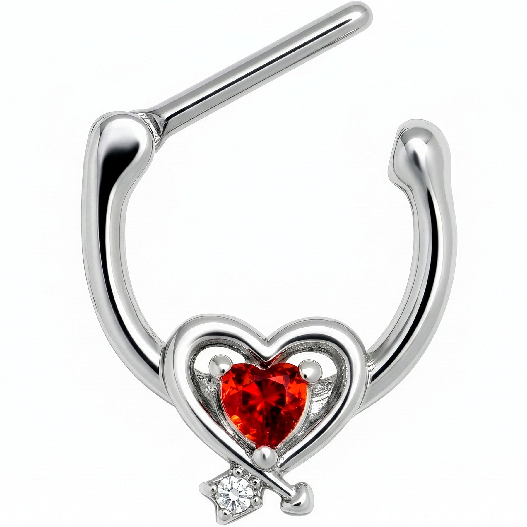 16G 5/16 Red CZ Gem Wrapped in Heart Cartilage Clicker