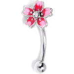 16G 5/16 Clear Gem Perfectly Pink Flower Curved Eyebrow Ring