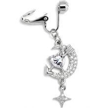 Clear Gem Moon Lover Dangle Clip On Fake Belly Ring