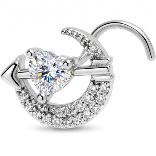 20G 7mm Clear CZ Gem Moon Lover Left Side Nose Screw