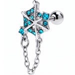 16G 1/4 Blue Gem Spiderweb Chain Dangle Cartilage Tragus Earring