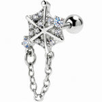 16G 1/4 Clear Gem Spiderweb Chain Dangle Cartilage Tragus Earring