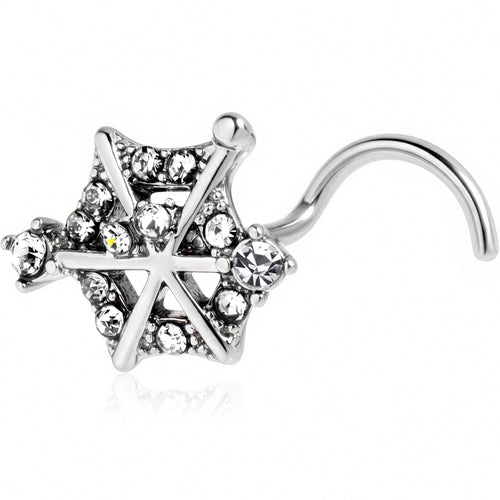 20G 7mm Clear Gem Spiderweb Goth Left Side Nose Screw
