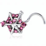 20G 7mm Pink Gem Spiderweb Goth Left Side Nose Screw
