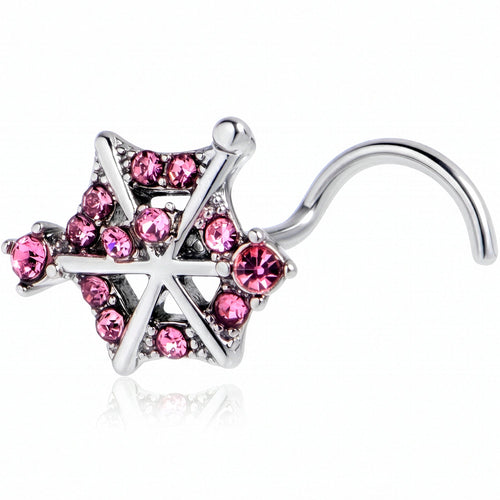 20G 7mm Pink Gem Spiderweb Goth Left Side Nose Screw