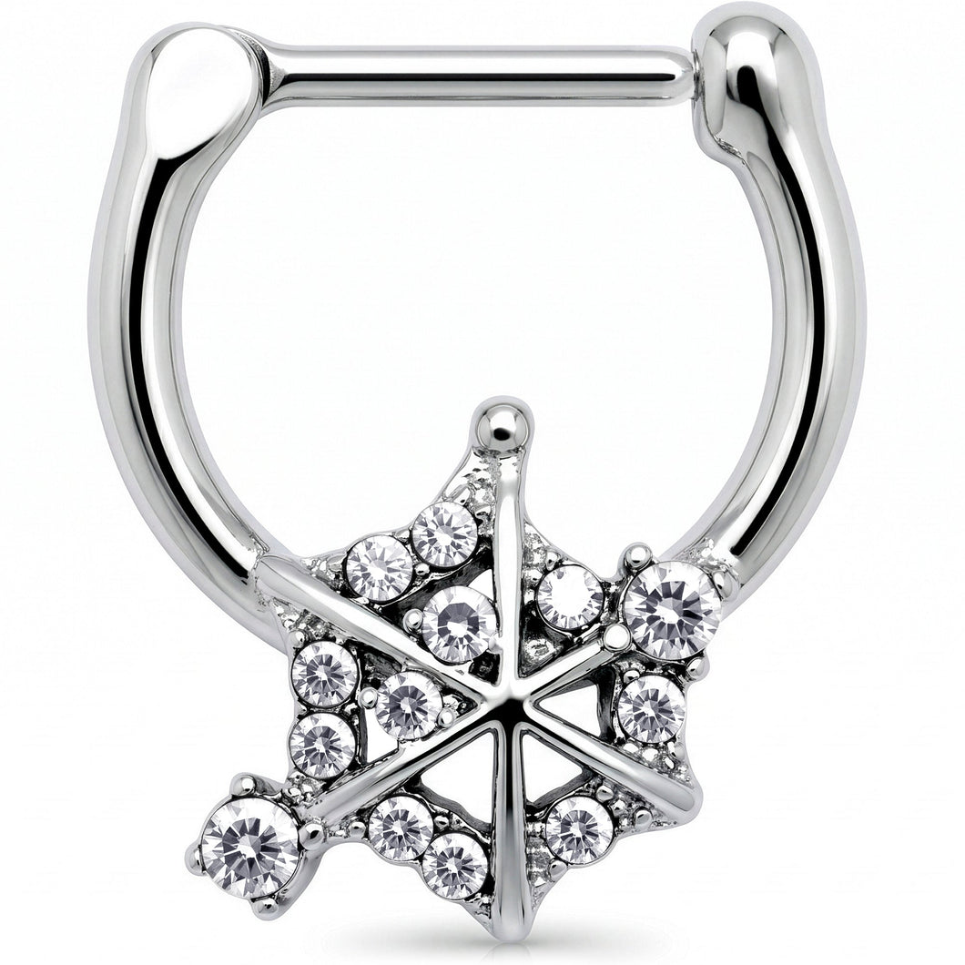 16G 5/16 Clear Gem Spiderweb Goth Cartilage Clicker