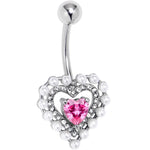 Pink CZ Gem Pearly Heart Pair Belly Ring