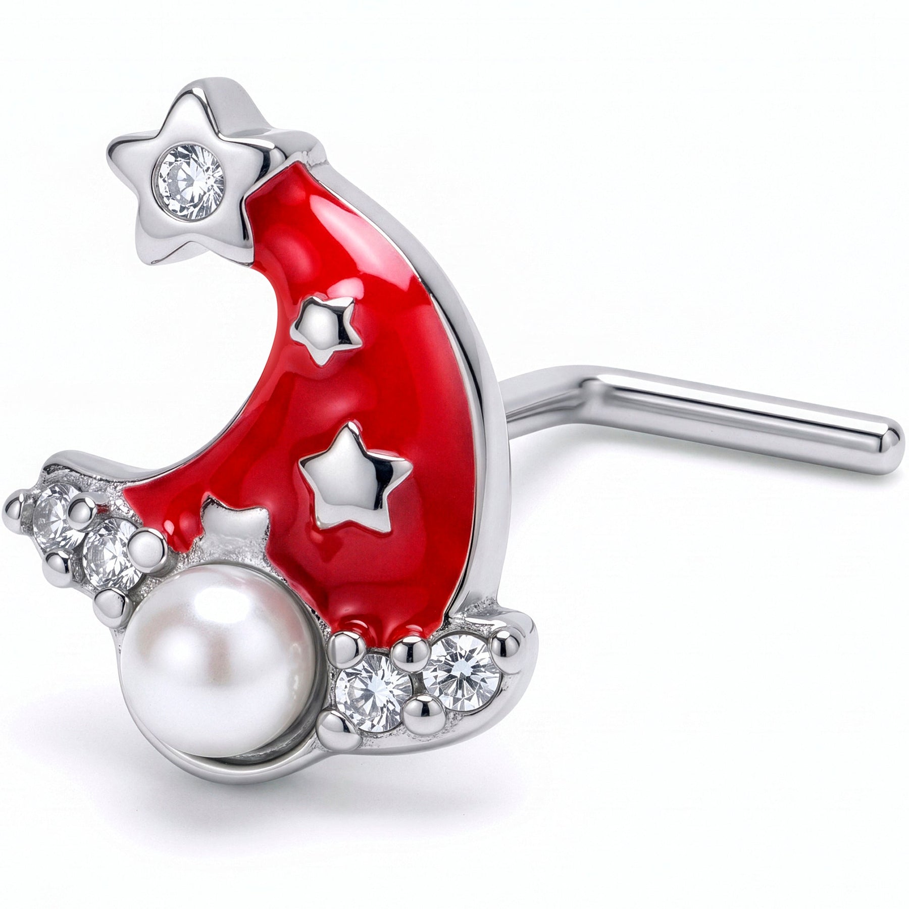20G 7mm Clear Gem Santa Hat Stars Red L Shape Nose Ring