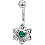 Clear Green Gem Blooming Beauty Flower Belly Ring