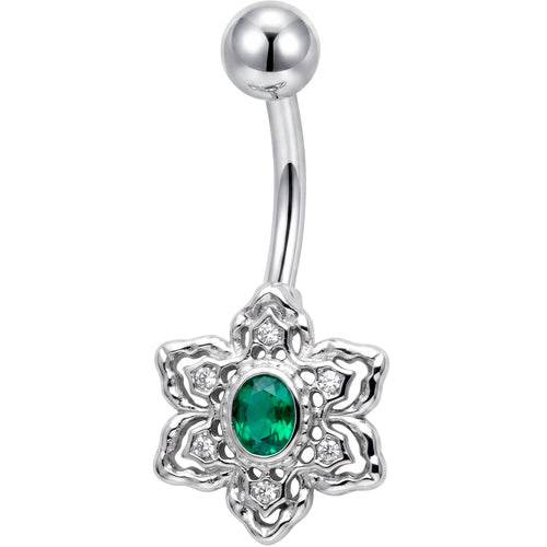 Clear Green Gem Blooming Beauty Flower Belly Ring