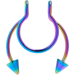 Rainbow Horseshoe Spike Fake Septum Ring Nipple and Clip on Earring