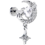 16G 5/16 Clear CZ Gem Moon Lover Internally Threaded Labret Tragus