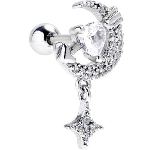 16G 1/4 Clear CZ Gem Moon Lover Cartilage Tragus Earring