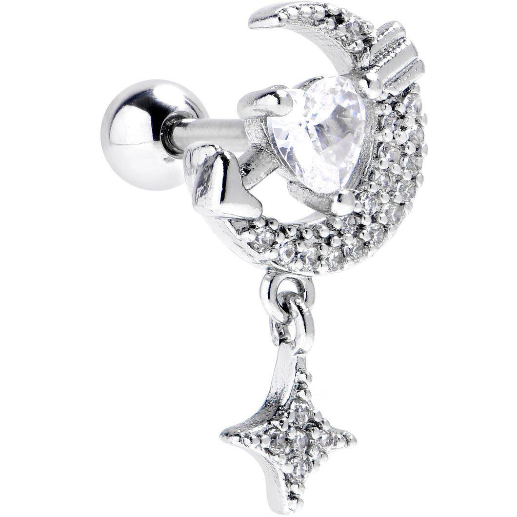 16G 1/4 Clear CZ Gem Moon Lover Cartilage Tragus Earring