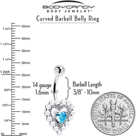 Blue CZ Gem Pearly Heart Belly Ring