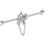 14G Clear Gem Spiderweb Chain Dangle Industrial Barbell 38mm