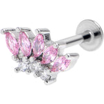 16G 5/16 Pink Gem Fashion Fan Labret Monroe Tragus