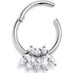 16G 3/8 Clear Gem Fashion Fan Hinged Segment Ring