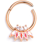 16G 3/8 Aurora Gem Rose Gold Tone Fashion Fan Hinged Segment Ring