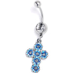 Clear Gem Beautifully Blue Flower Cross Dangle Belly Ring