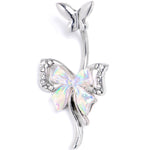 Clear Aurora Gem Butterfly Ribbon Beauty Double Mount Belly Ring
