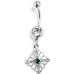 Clear Green Gem Filigree Cross Rhombus Dangle Belly Ring