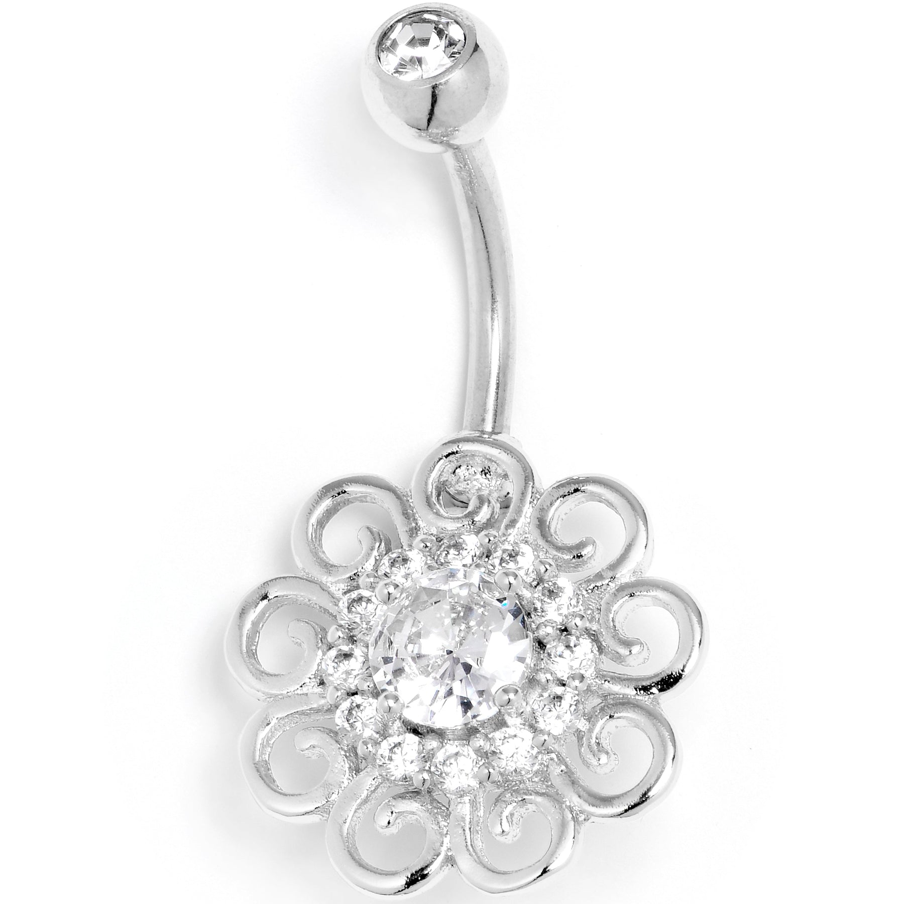 Clear CZ Gem Loopy Flower Whimsy Belly Ring