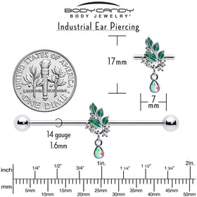 14G Aurora CZ Gem Morning Leaves Dangle Industrial Barbell 38mm