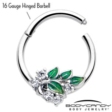 16G 3/8 Clear CZ Gem Morning Leaves Hinged Segment Ring