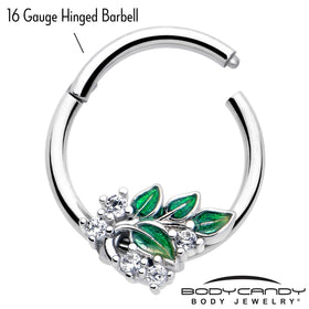 16G 3/8 Clear CZ Gem Morning Leaves Hinged Segment Ring