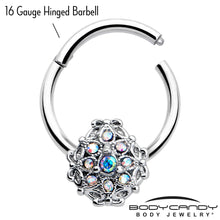 16G 3/8 Aurora Gem Retro Sunburst Hinged Segment Ring