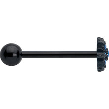 Blue CZ Gem Black Gothic Winter Holiday Snowflake Barbell Tongue Ring