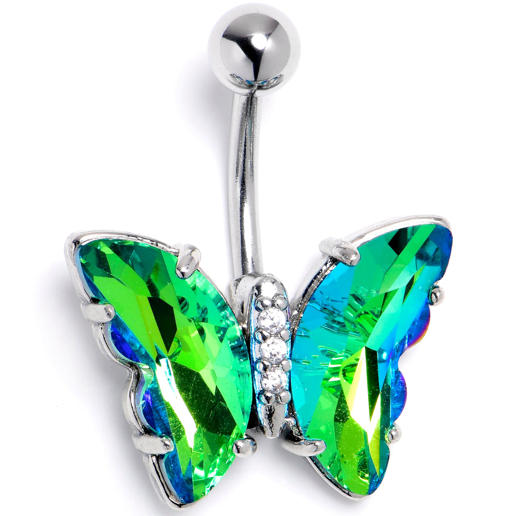 Green Clear CZ Gem Simply Colorful Butterfly Belly Ring