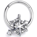 16G 3/8 Clear Gem Spiderweb Goth Hinged Segment Ring