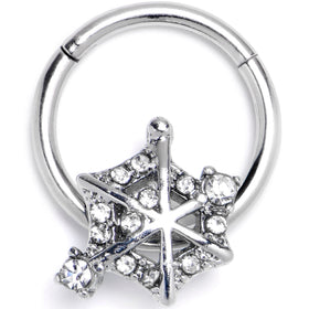 16G 3/8 Clear Gem Spiderweb Goth Hinged Segment Ring