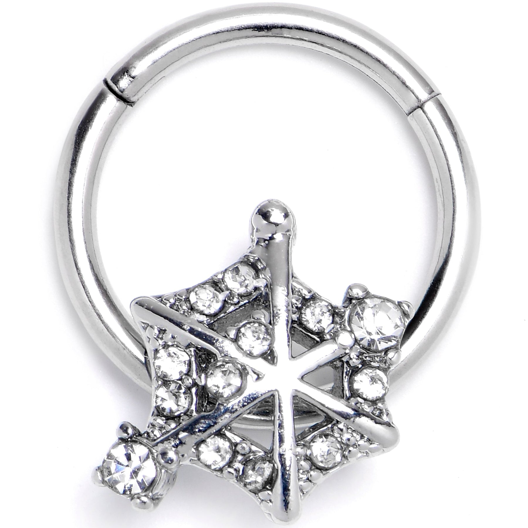 16G 3/8 Clear Gem Spiderweb Goth Hinged Segment Ring