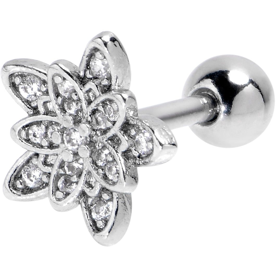 16G 1/4 Clear CZ Gem Snowflake Flower Cartilage Tragus Earring