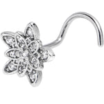 20G 7mm Clear CZ Gem Snowflake Flower Left Side Nose Screw