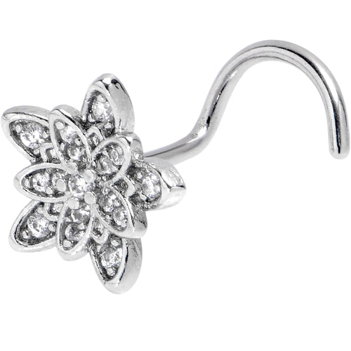 20G 7mm Clear CZ Gem Snowflake Flower Left Side Nose Screw