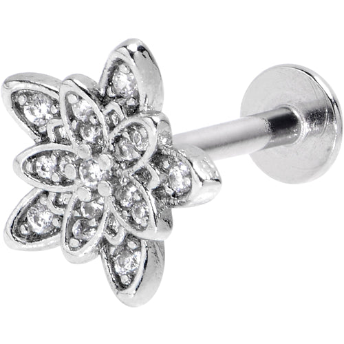 16G 5/16 Clear CZ Gem Snowflake Flower Labret Monroe Tragus