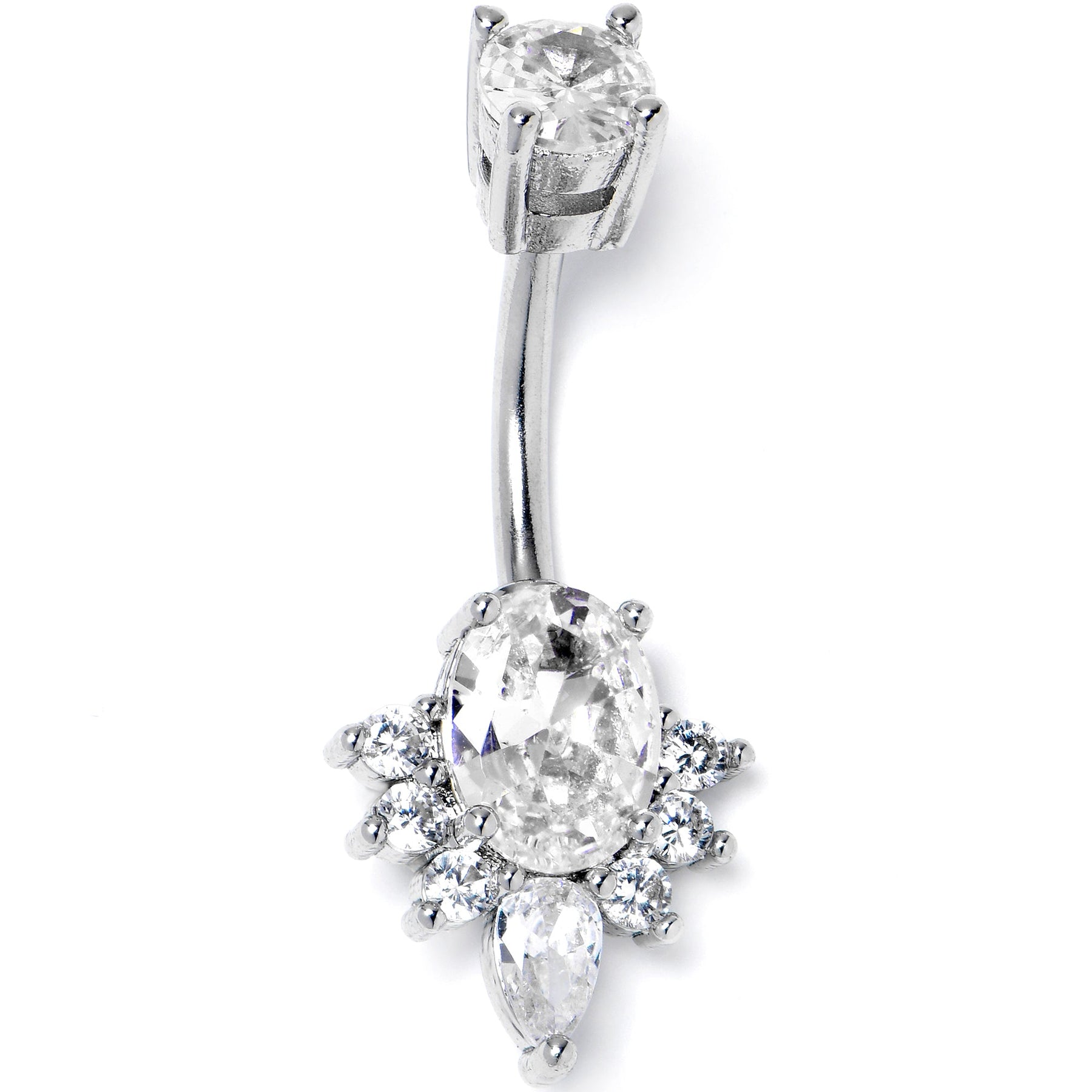 Clear Gem Oh So Ornate Oval Double Mount Belly Ring