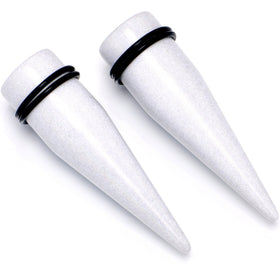 White Shimmer Acrylic Straight Taper Set 6mm to 20mm Sizes