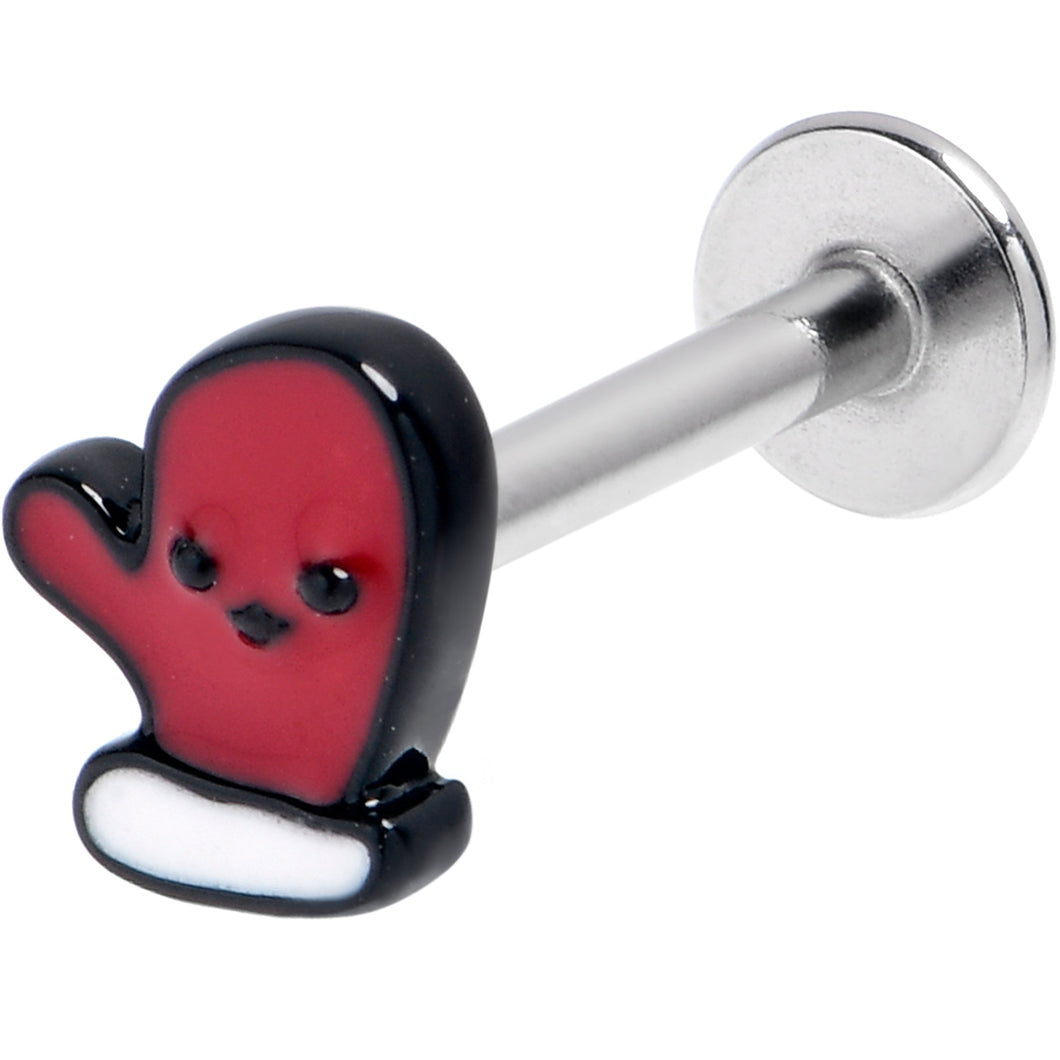 16G 5/16 Winter Mitten Red White Labret Monroe Tragus