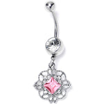 Pink Clear Gem Filigree Fantasy Dangle Belly Ring
