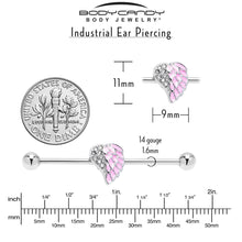 14G Pink Heavenly Heart Angel Wings Industrial Barbell 38mm