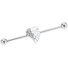 14G White Heavenly Heart Angel Wings Industrial Barbell 38mm