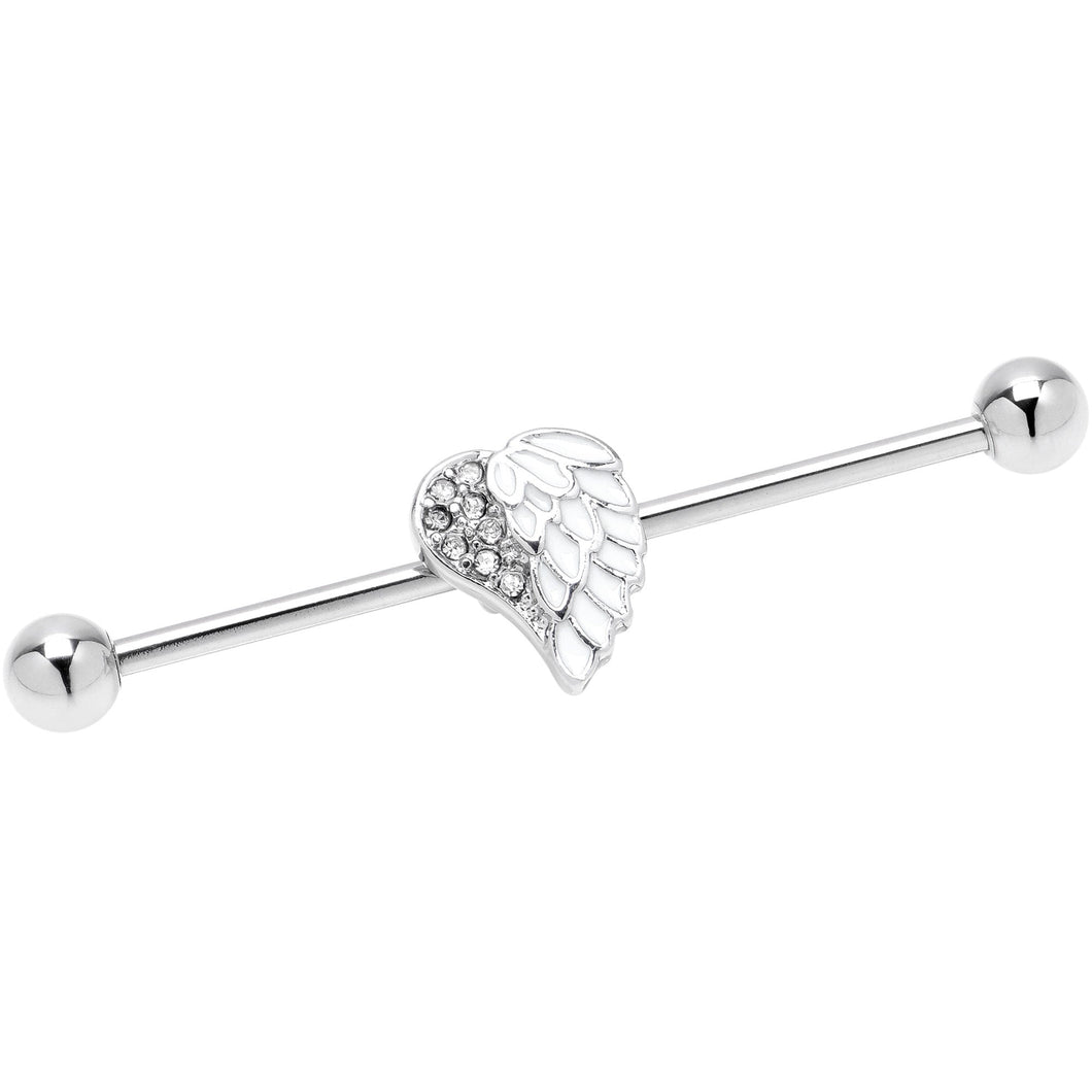 14G White Heavenly Heart Angel Wings Industrial Barbell 38mm